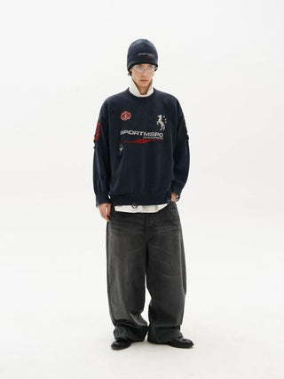 [MASONPRINCE] Distressed Boxy Crewneck Sweater