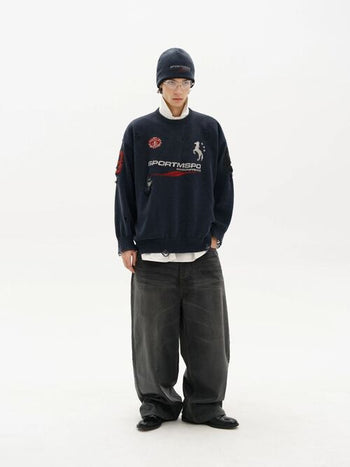 [MASONPRINCE] Distressed Boxy Crewneck Sweater