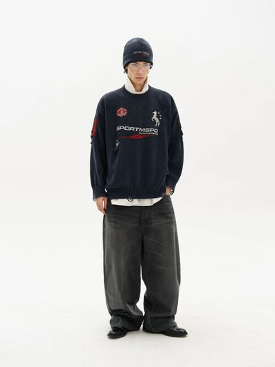 [MASONPRINCE] Distressed Boxy Crewneck Sweater
