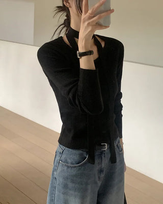 (set) Tie & V-neck knit set