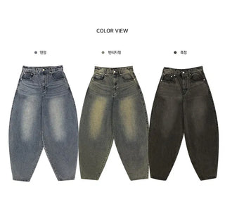 Balloon fit Faded low-rise wide denim pt - 3 colors
