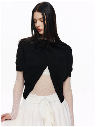[NECY] Love Dot Lace Inner Top & Bat Sleeve Tie Cardigan