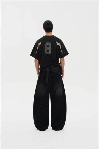 [MASONPRINCE] Curved Cut Washed Denim Wide Pants
