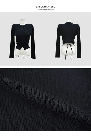 Ribbon Strap Round Neck Cardigan - 4 Colors