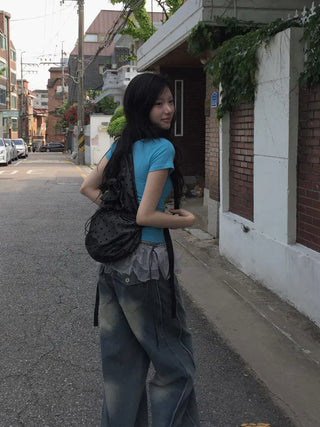 Adjustable waist/length, side Split , pin tuck , Faded denim pt - 3 colors