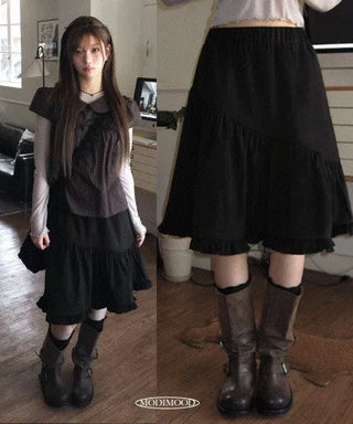 DELIGHT.Fanning Frill Midi Banding Skirt - 2 Colors (Ships Today)