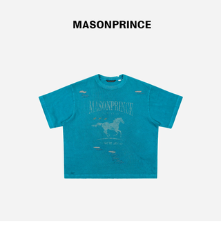 [MASONPRINCE] Distressed Horse Print Cotton Tee