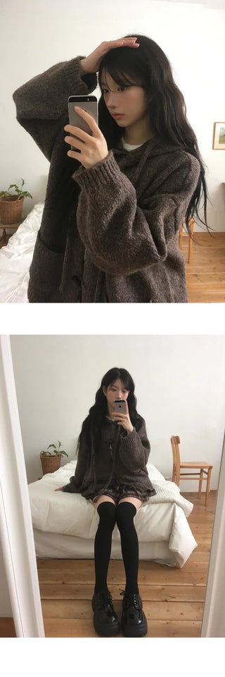 Tteokbokki Hooded Over Cardigan - 3 colors