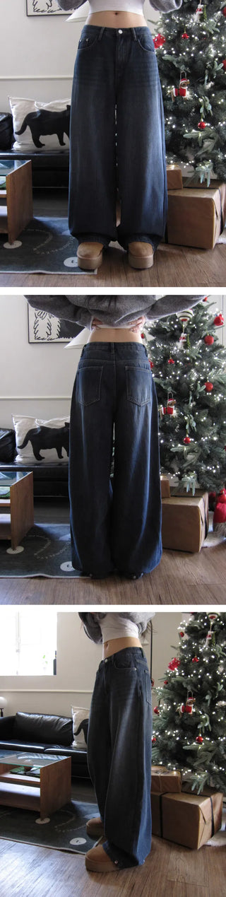 Folder Hem Snap Two-Way Faded Denim Pants - 4 Colors