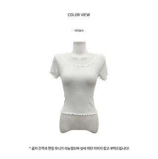 Ribbon Lace Punching Short Sleeve Knitwear Tee