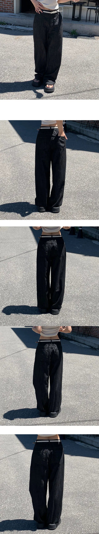 Raw back banding long pants - 2 colors