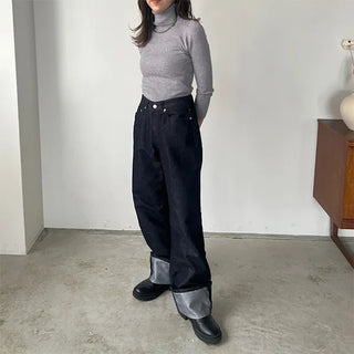 Roll-up low-rise denim pants