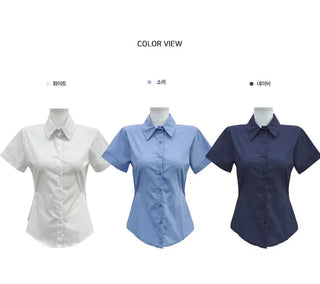 Snap Button Two-Way Short Sleeve Shirt with a Convex Line - 3 Colors