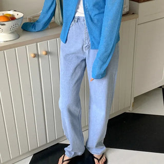 Wide-leg denim pants suitable for all seasons
