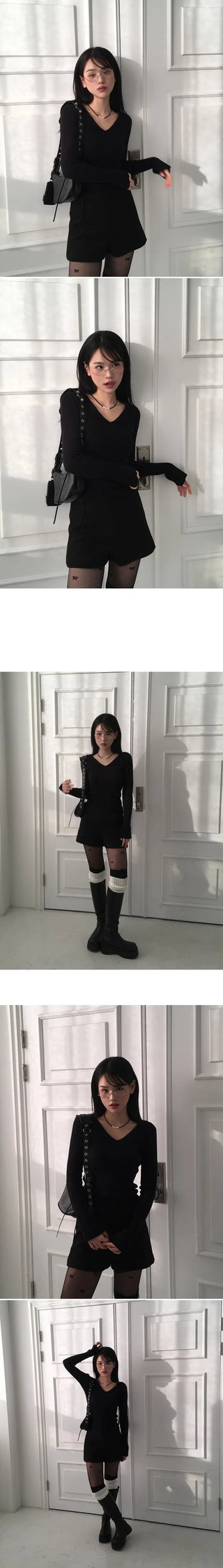 Mon Daily Collar V-Neck Long Sleeve Ribbed Knitwear - 3 Colors
