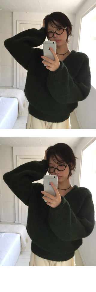 Mohair V-Neck Pompommi Knitwear - 6 colors