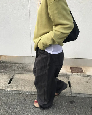 Striped wide-leg denim pants