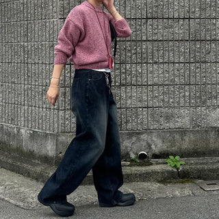 Striped ribbed denim pants