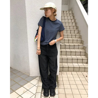Basic striped half-sleeve T-shirt