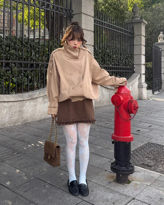 High-neck short trench coat