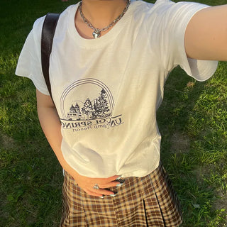 Printed cropped short-sleeved T-shirt