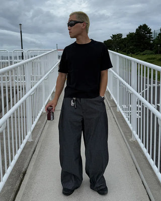 Side-tuck denim slacks