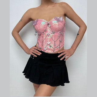 Glitter metal chain butterfly applique tube top