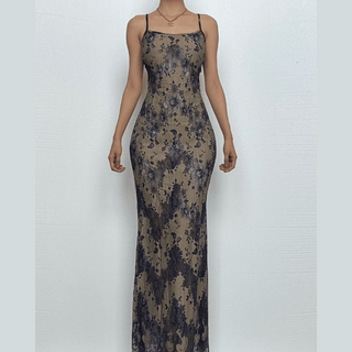 Lace backless lace up ribbon cami maxi dress