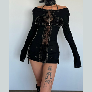 3 piece long sleeve halter cross applique top