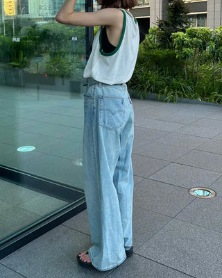 Color-block linen sleeveless top
