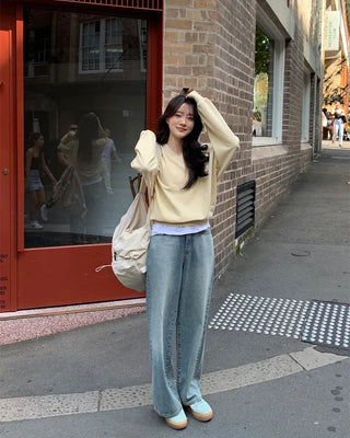 (6 colors) Slim Slit Pattern V-Neck Sweatshirt
