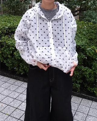 Loose-fit polka dot hooded zip-up