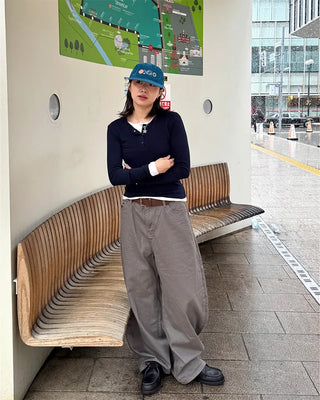 Layered Button Long T-Shirt