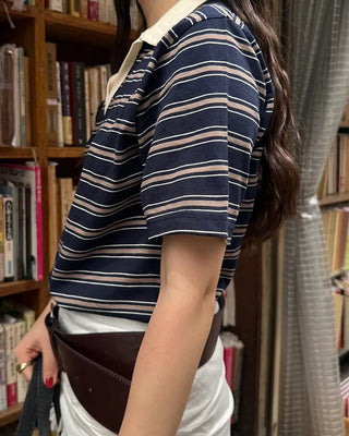 Color border half-sleeve T-shirt