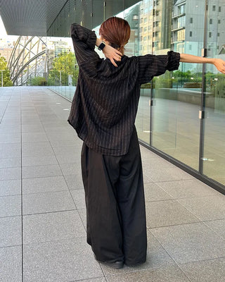 Twill balloon wide pants