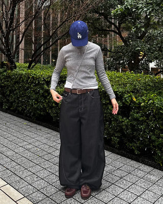 (Unisex) Color-block balloon denim pants