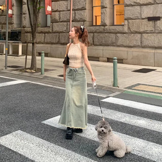 Long denim skirt