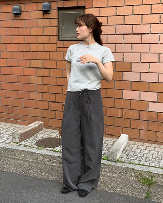Striped pintuck wide-leg pants