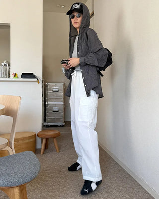 Checked hooded shirt