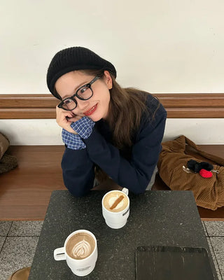 Checked two-tone knit cardigan
