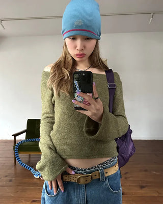 Mohair Mix Long Flare Sleeve Knit