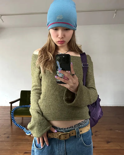 Mohair Mix Long Flare Sleeve Knit