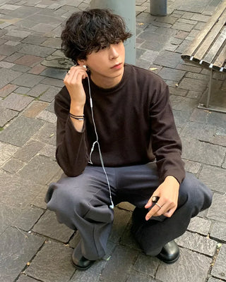 Ribbed round long-sleeve T-shirt