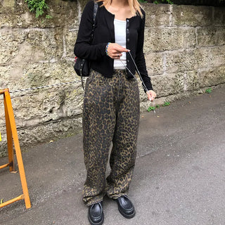 Unique leopard print wide-leg pants