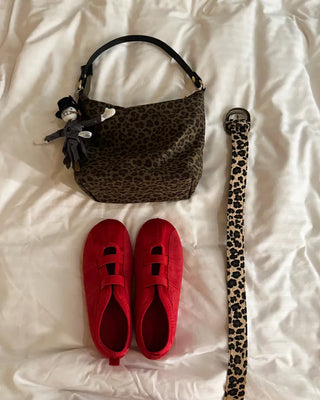 Leopard suede shoulder bag