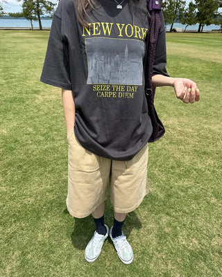 NEW YORK print half-sleeve T-shirt