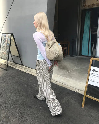 Striped pants with string waistband