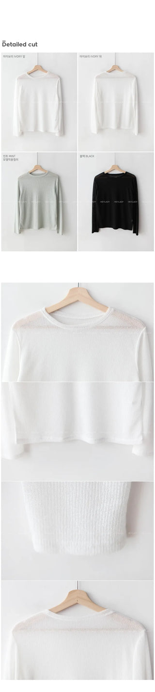See-through linen long-sleeved T-shirt
