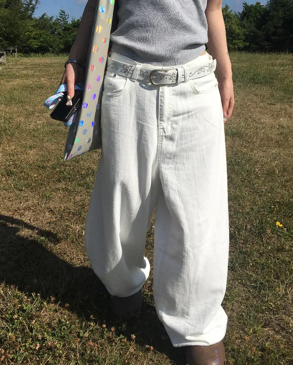 Hip Wing Stitch Summer Balloon Cotton Pants