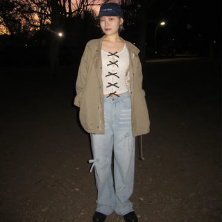 Ribbon denim pants